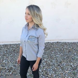 Silver/gray Button down blouse